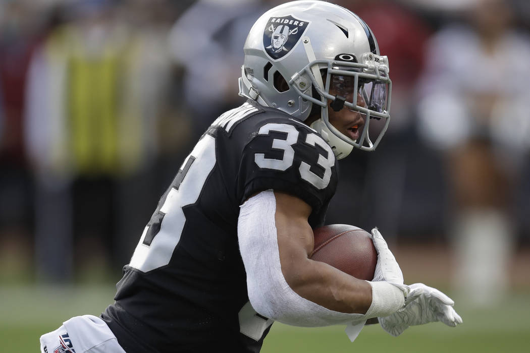 Oakland Raiders running back DeAndre Washington (33) against the Tennessee Titans during an NFL ...