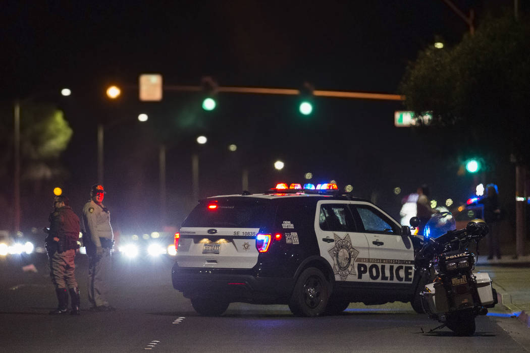 Metro investigates a hit-and-run crash at South Pecos Road and East Harmon Avenue that left one ...