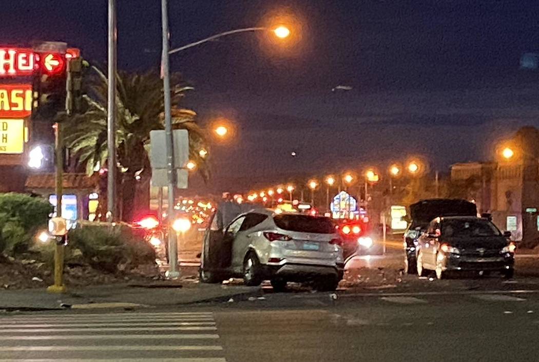Three vehicles collided about 5:40 a.m. Monday, Dec. 23, 2019, at East Flamingo Road and Maryla ...