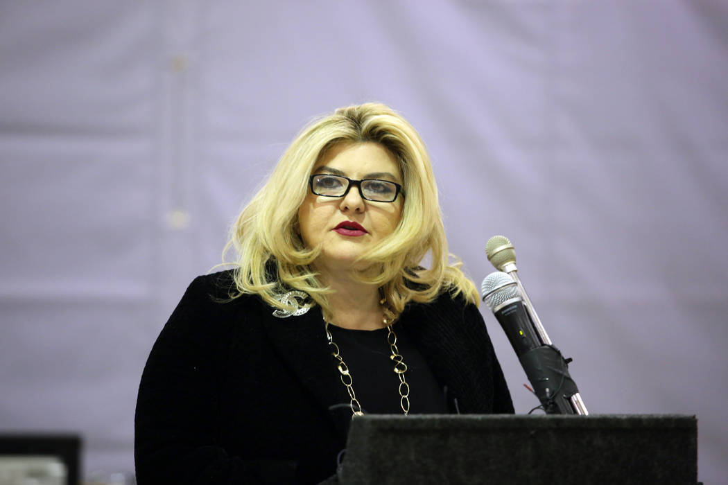 Las Vegas Mayor Pro Tem Michele Fiore speaks during a press conference at the Dula Gymnasium in ...