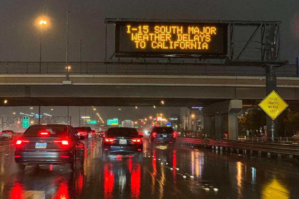 A sign in Las Vegas warns drivers of major delays on Interstate 15 to Southern California on Th ...