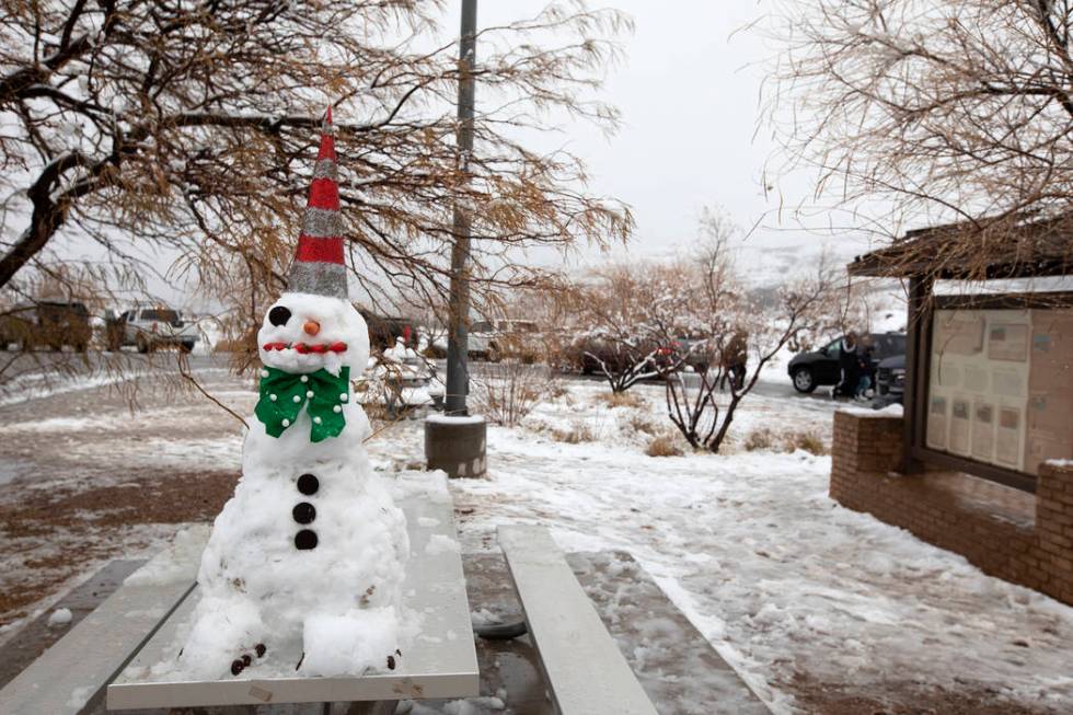 A snowman was left behind at Red Rock Canyon Overlook on Thursday, Dec. 26, 2019, in Las Vegas. ...