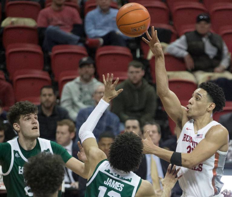 UNLV Rebels guard Marvin Coleman (31) shoots a runner over Eastern Michigan Eagles guard Chris ...