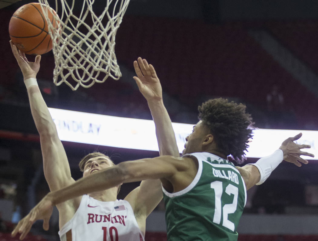 UNLV Rebels guard Jonah Antonio (10) celebrates a big play in the second half during an NCAA ba ...