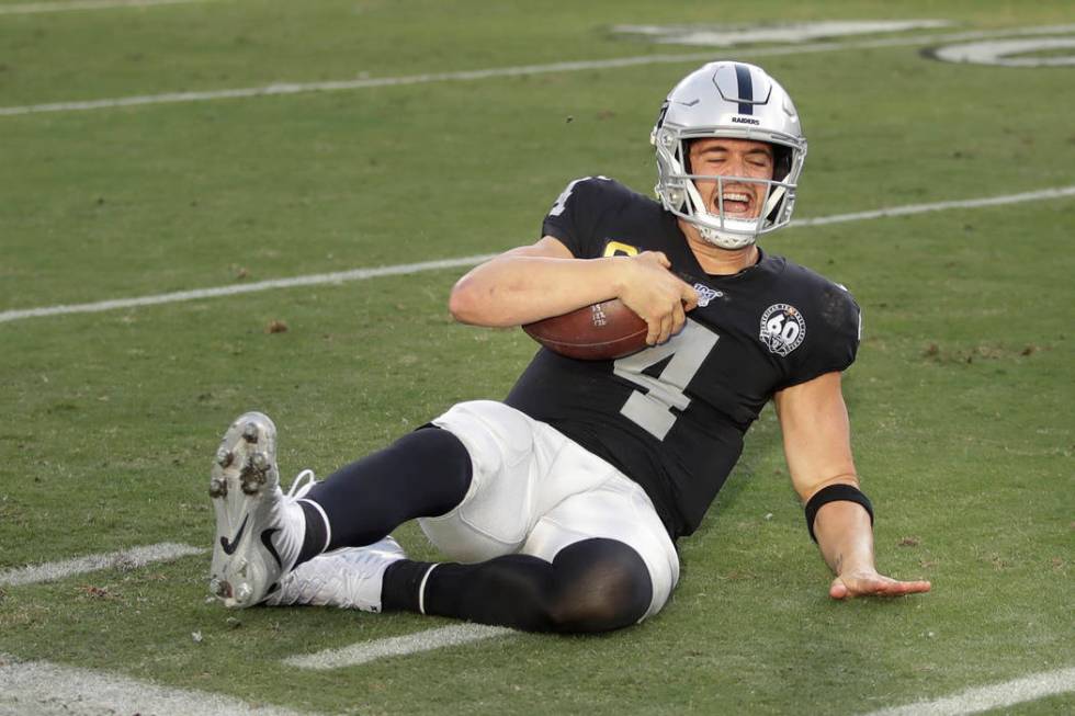 Oakland Raiders quarterback Derek Carr during the second half of an NFL football game in Oaklan ...