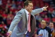 UNLV Rebels head coach T.J.Otzelberger directs his defense versus the Abilene Christian Wildcat ...