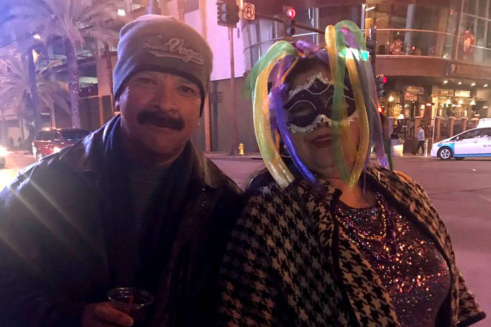 Rudy and Sylvia Solis celebrate the new year in the Fremont East District in Downtown Las Vegas ...