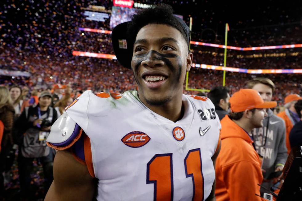 Clemson's Isaiah Simmons celebrates after the NCAA college football playoff championship game a ...