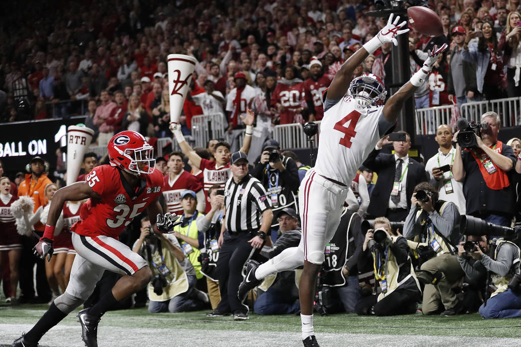 Alabama's Jerry Jeudy can't catch a pass in the end zone during the second half of the NCAA col ...