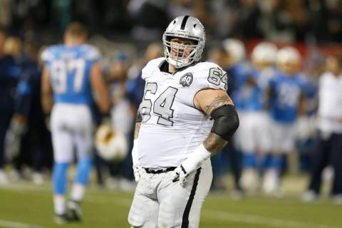 Oakland Raiders offensive guard Richie Incognito (64) against the Los Angeles Chargers during a ...