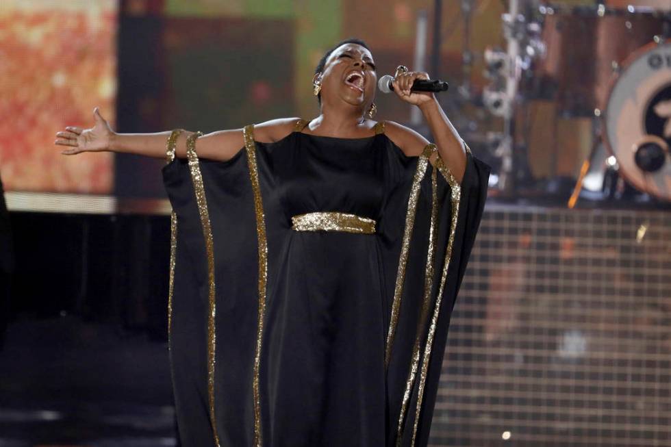 Ledisi performs "How I Got Over" during a tribute to the late singer Aretha Franklin ...