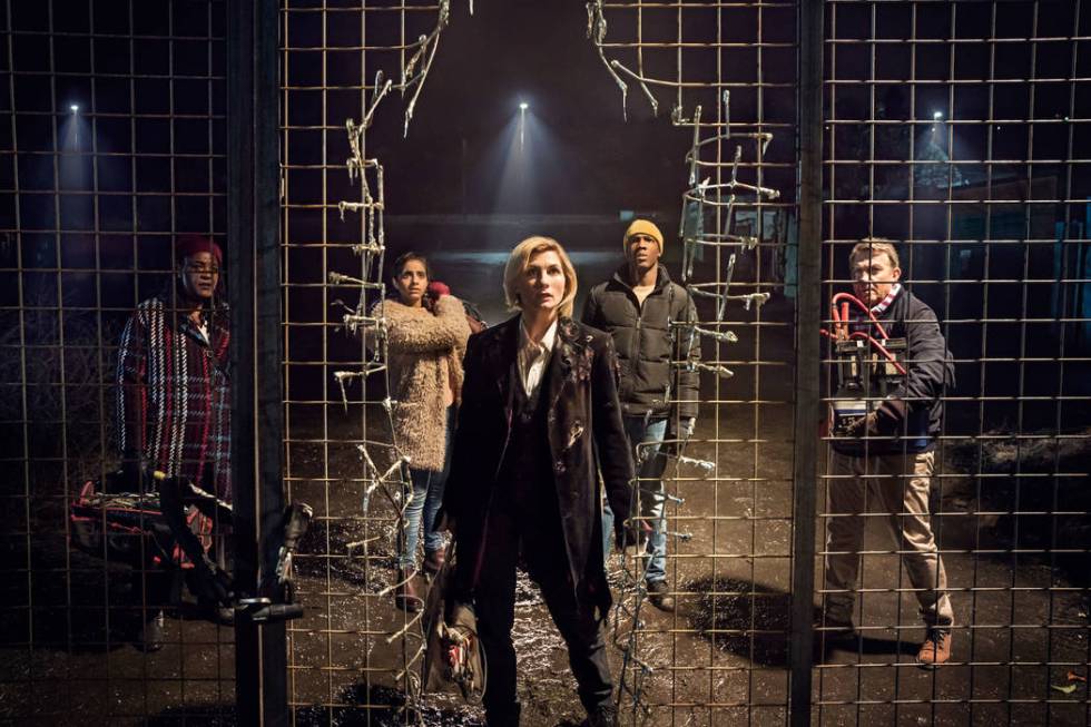 Yasmin Khan (Mandip Gill), Ryan Sinclair (Tosin Cole), The Doctor (Jodie Whittaker), Graham O'B ...