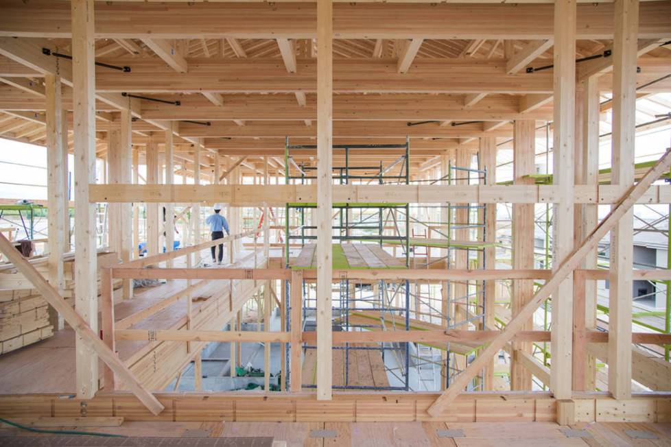 The framing of the house, which measures 5,400 square feet, was completed in eight days with a ...