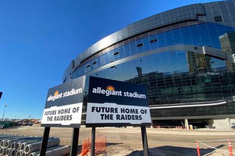 New signage outside Allegiant Stadium on Dec. 31, 2019. (Mick Akers/Las Vegas Review-Journal)