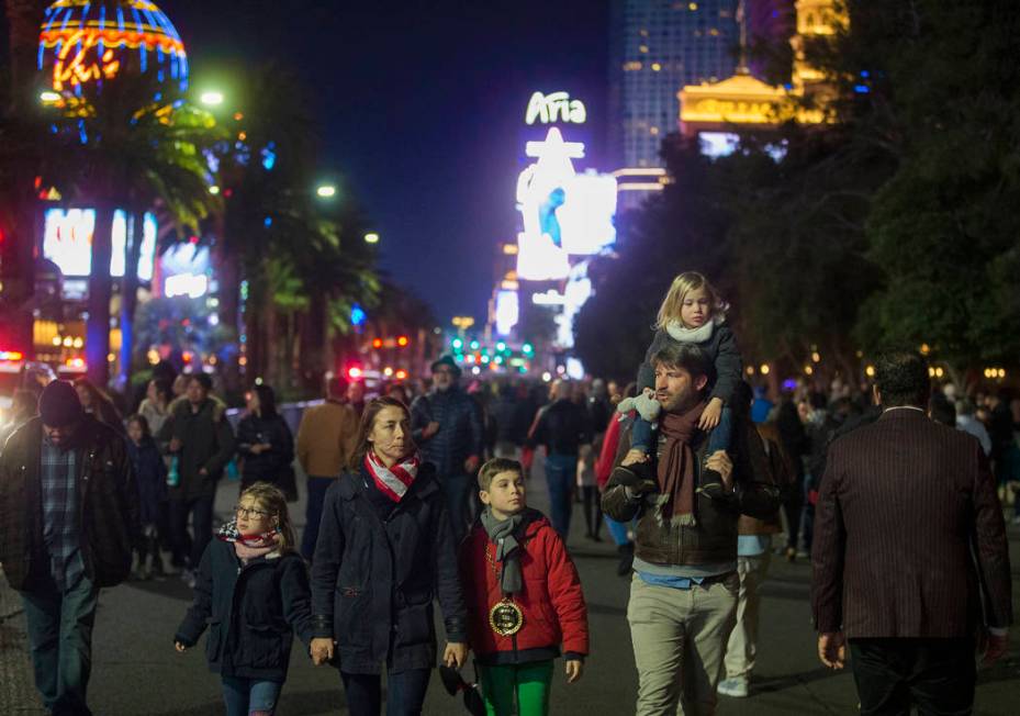 Las Vegas Boulevard is filled with visitors on the Strip on Tuesday, Dec. 31, 2019, in Las Vega ...