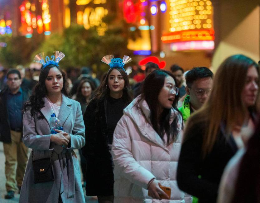 Las Vegas Boulevard is filled with visitors on the Strip on Tuesday, Dec. 31, 2019, in Las Vega ...