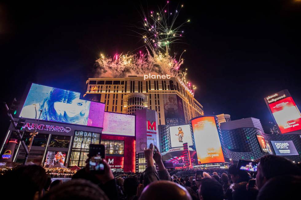 Fireworks about Planet Hollywood on New Year’s Eve in Las Vegas, Wednesday, Jan. 1, 2020 ...