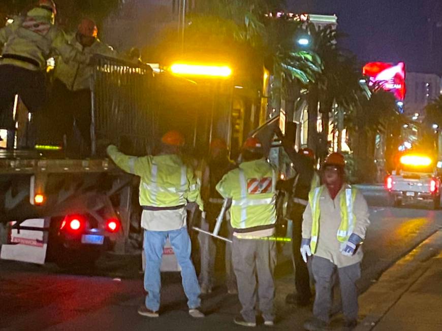 About 12 to 15 tons of trash are picked up along the Las Vegas Strip between Mandalay Bay and S ...