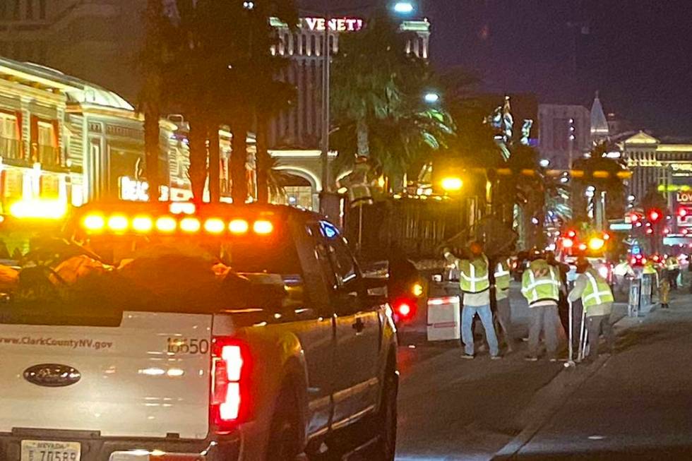 About 12 to 15 tons of trash are picked up along the Las Vegas Strip between Mandalay Bay and S ...