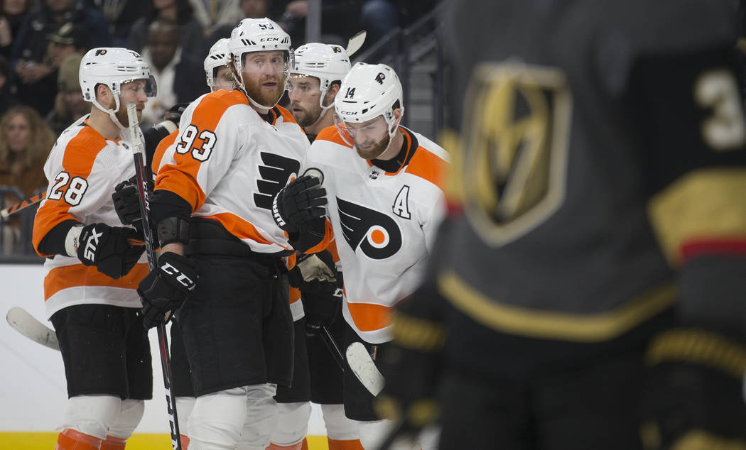 Philadelphia Flyers center Claude Giroux (28), Philadelphia Flyers right wing Jakub Voracek (93 ...