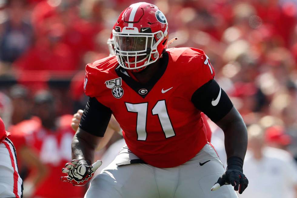 FILE - In this Sept. 7, 2019, file photo, Georgia offensive lineman Andrew Thomas (71) is shown ...