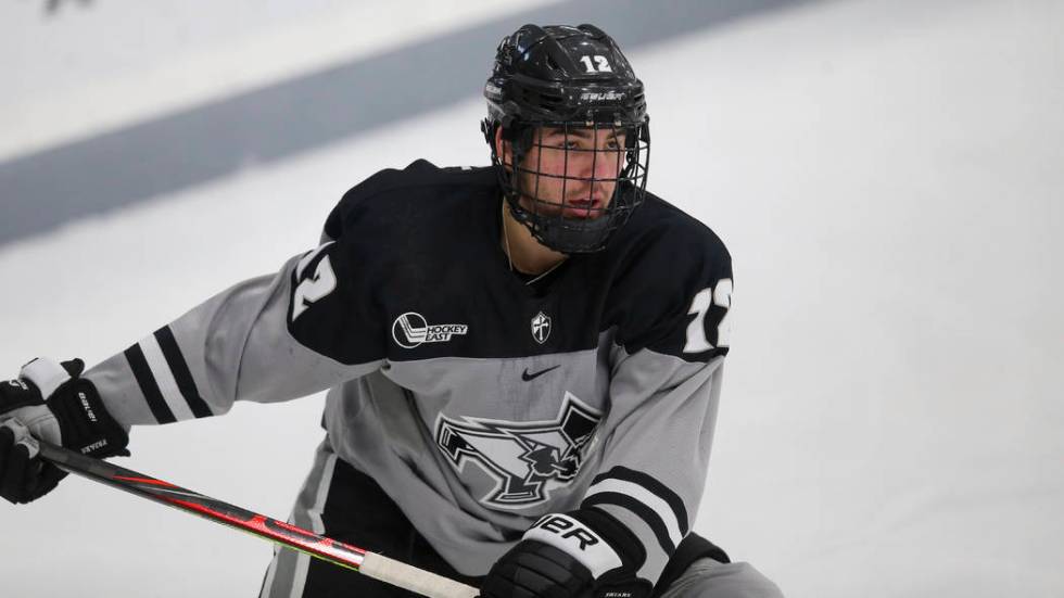 Providence's Jack Dugan (12) during an NCAA hockey game against Colgate on Friday, Nov. 1, 2019 ...