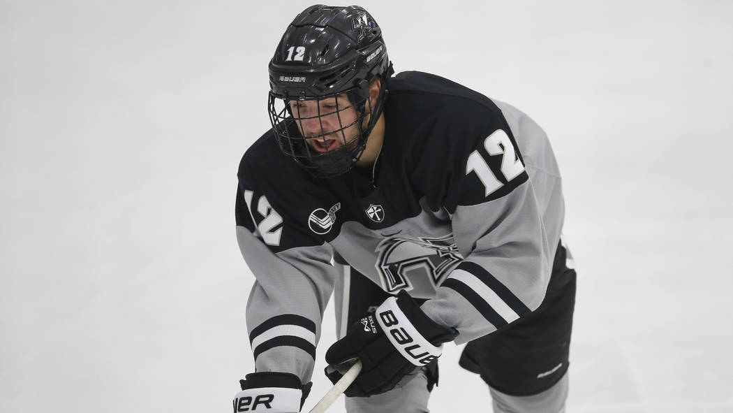Providence's Jack Dugan (12) during an NCAA hockey game against Colgate on Friday, Nov. 1, 2019 ...