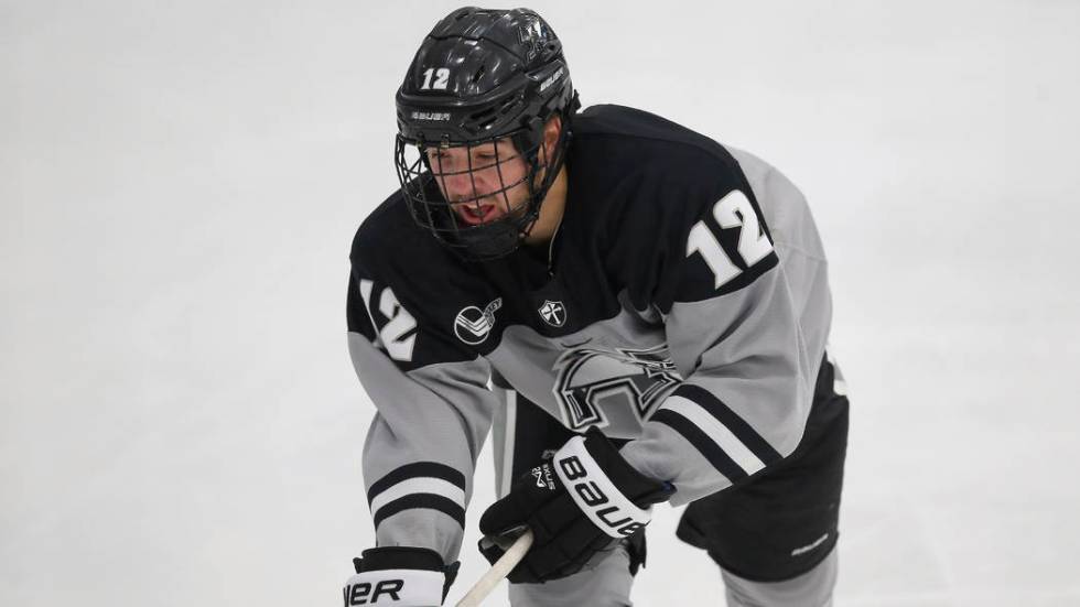 Providence's Jack Dugan (12) during an NCAA hockey game against Colgate on Friday, Nov. 1, 2019 ...