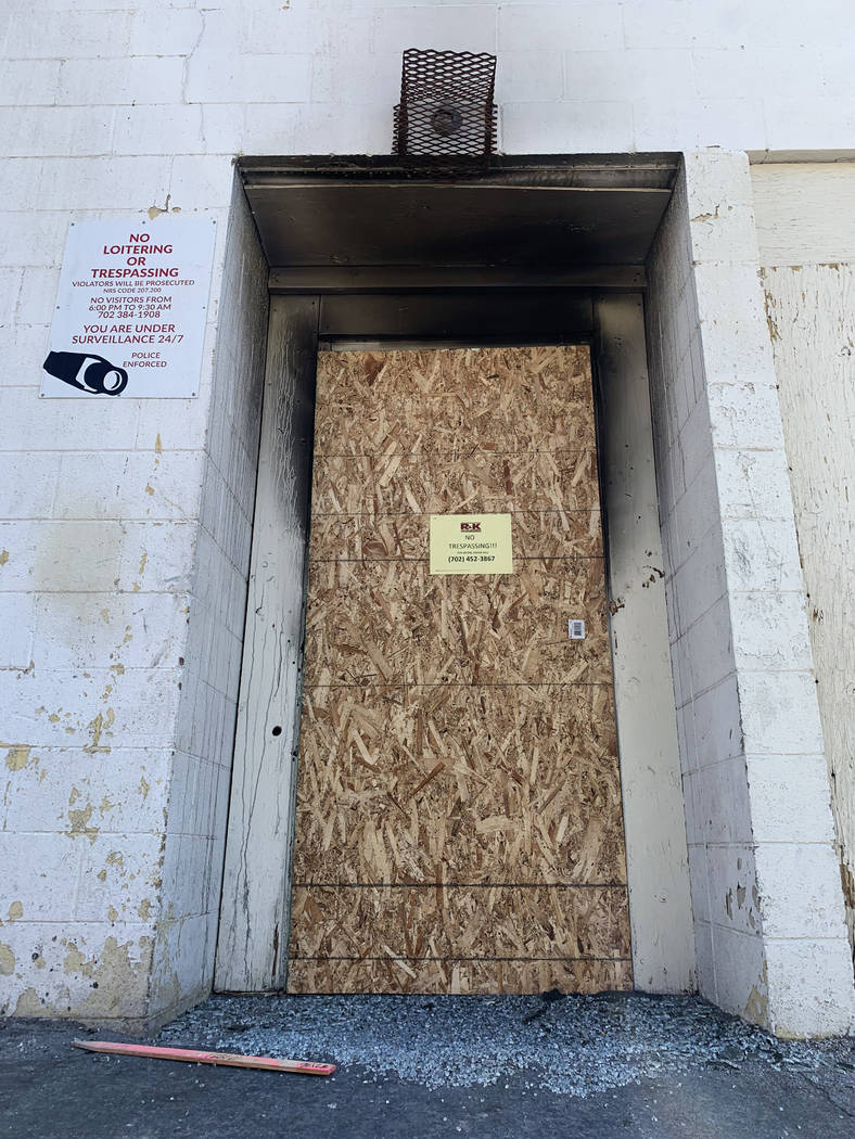 The rear door of the Alpine Motel Apartments pictured on Thursday, Jan. 9, 2020, in Las Vegas. ...