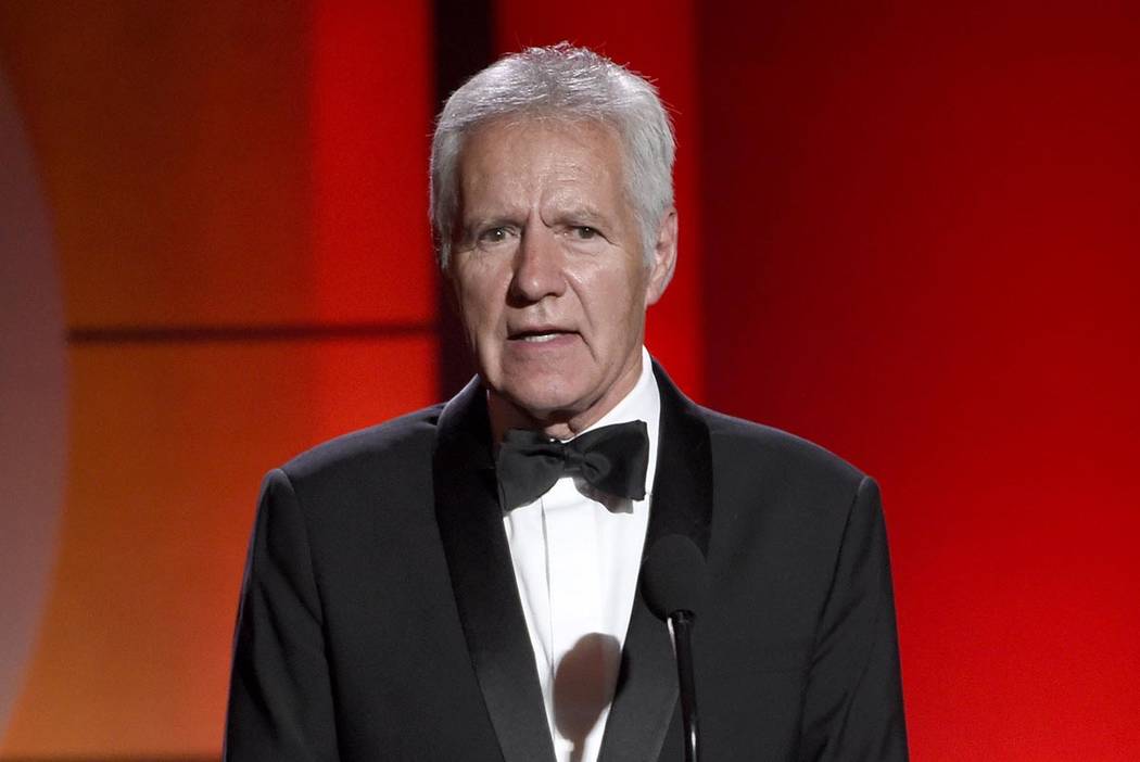 In an April 30, 2017, file photo, Alex Trebek speaks at the 44th annual Daytime Emmy Awards at ...