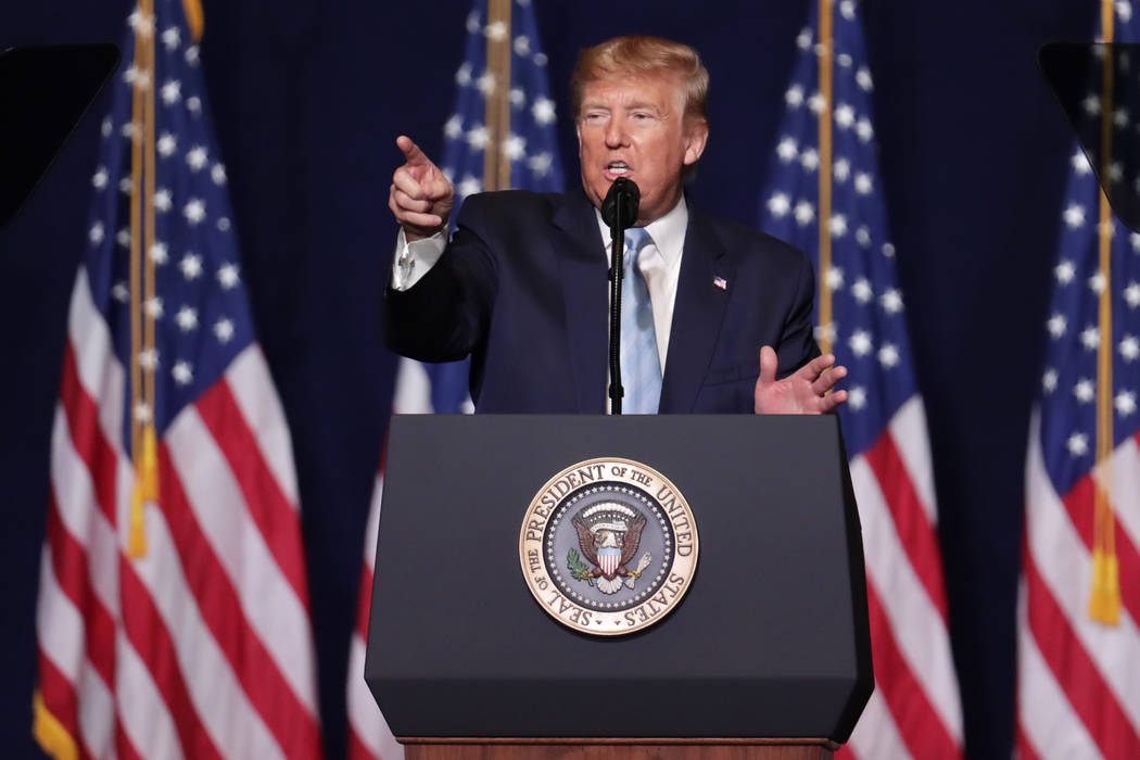 President Donald Trump speaks during a rally for evangelical supporters at the King Jesus Inter ...