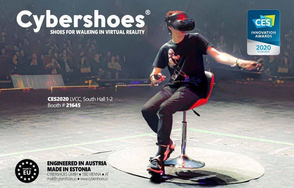 Cybershoes allow users to use their feet as controllers a virtual reality world. (Cybershoes)