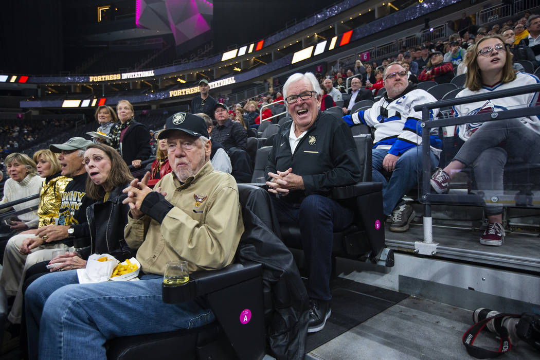 Golden Knights owner Bill Foley reacts while watching the action as Army plays Providence durin ...