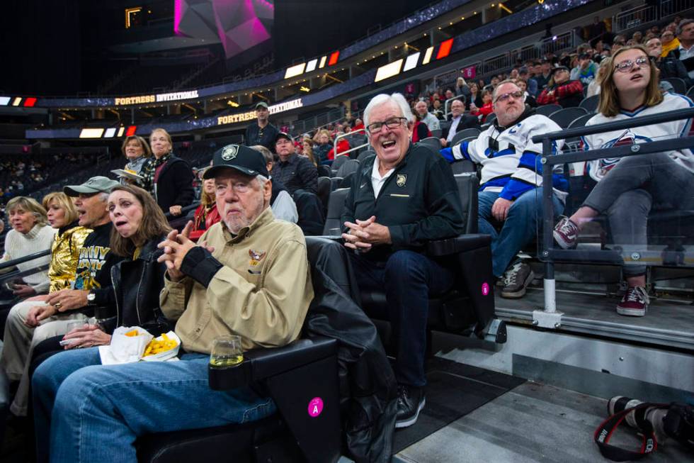 Golden Knights owner Bill Foley reacts while watching the action as Army plays Providence durin ...