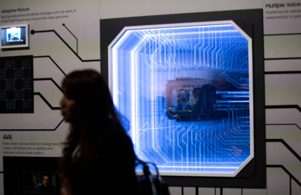 Quantum.AI is explained at Samsung's CES 2020 First Look event on Sunday, Jan. 5, 2020, at Caes ...