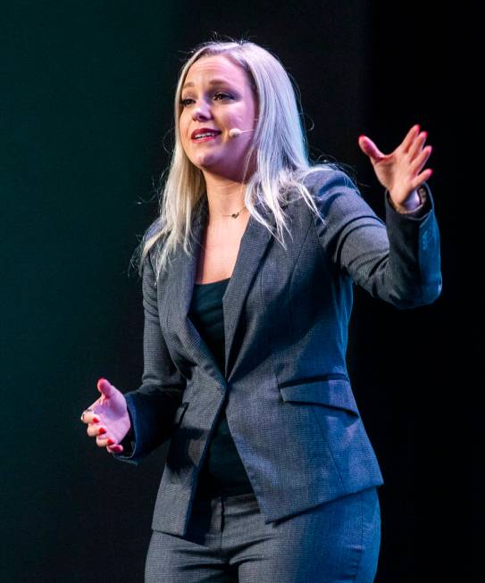 Lesley Rohrbaugh with the Consumer Technology Assoc. speaks during the "2020 Tech Trends t ...