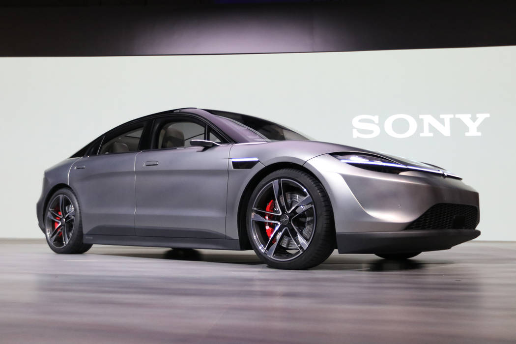 The Vision-S sedan, a car protoype created by Sony, on display during a media event at the CES ...