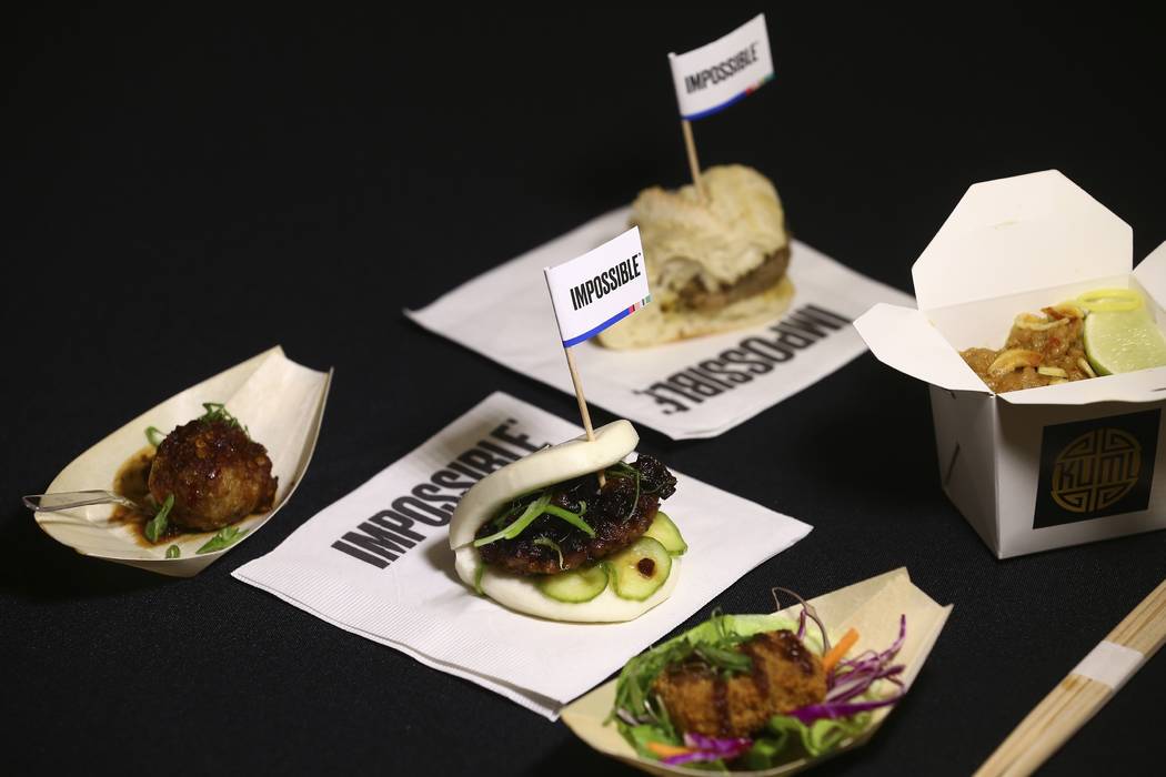 A variety of Impossible Pork dishes from Impossible Foods, the California plant-based meat comp ...