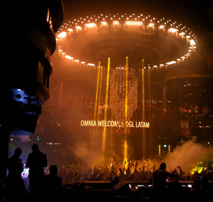 Conventioneers and clubgoers dance to DJ Mark Eteson during the CES 2020 official opening party ...