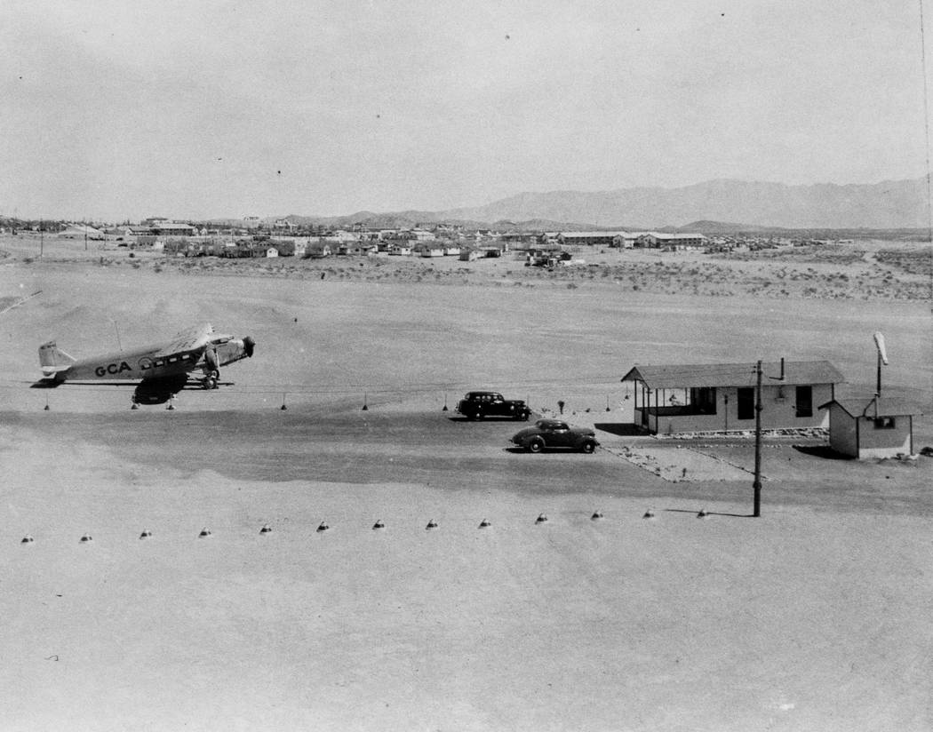 Grand Canyon Airlines' ticket building is pictured March 30, 1937 at the Boulder City airport. ...