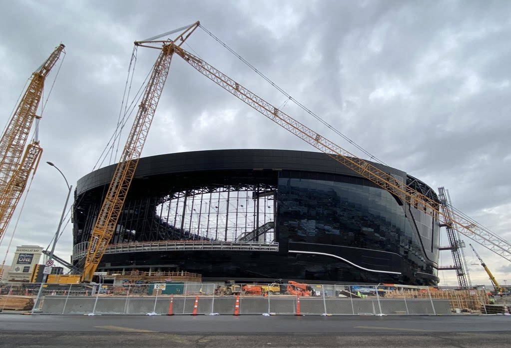 Allegiant stadium construction on the north end of the structure on Dec. 24, 2019. (Mick Akers/ ...