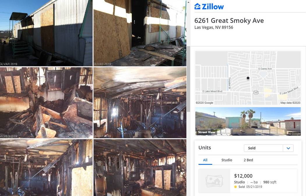 A screen grab of listing site Zillow, taken Thursday, Jan. 9, 2020, shows the now-demolished mo ...