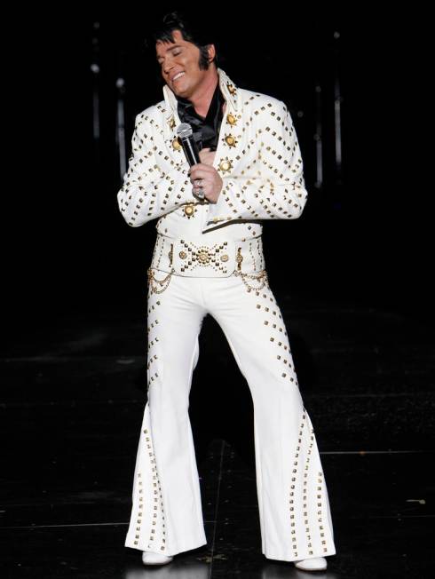 Elvis Presley tribute artist Trent Carlini performs during his show "Trent Carlini Elvolut ...