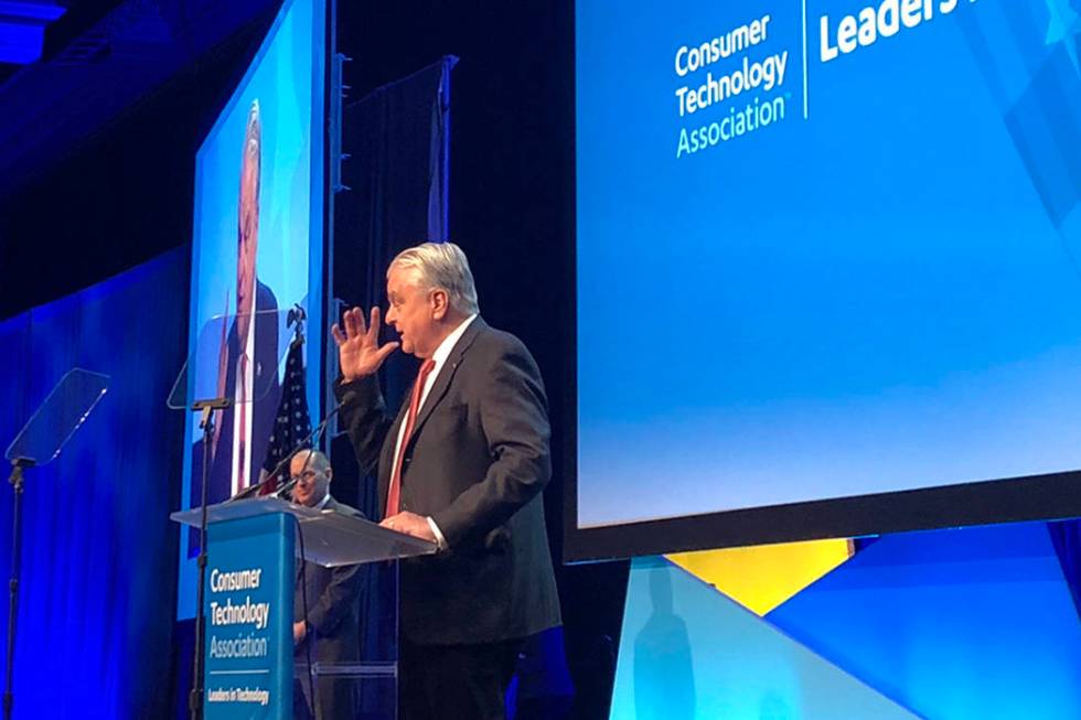 Gov. Steve Sisolak speaks before leaders in the tech industry at the CES 2020 Leaders in Techno ...