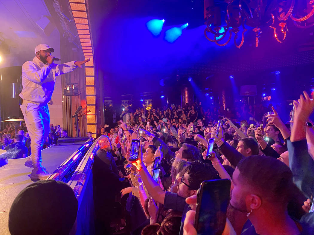 Drake performs at XS Nightclub at Encore on the Strip in Las Vegas in the early morning hours o ...