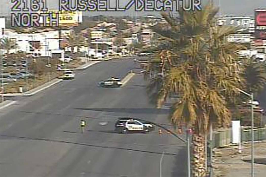 Las Vegas police investigate a fatal crash on Decatur Boulevard and Diablo Drive in southwest L ...