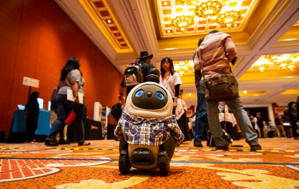 The Lovot robot by Groove X roams the floor during the Showstoppers CES event at Wynn Las Vegas ...