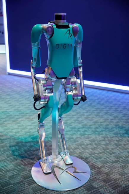The Digit robot is on display in the Ford booth at the CES tech show, Wednesday, Jan. 8, 2020, ...