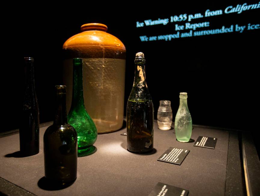 Various bottles found in the debris of the Titanic on Thursday, Jan. 9, 2020, at Titanic: The A ...