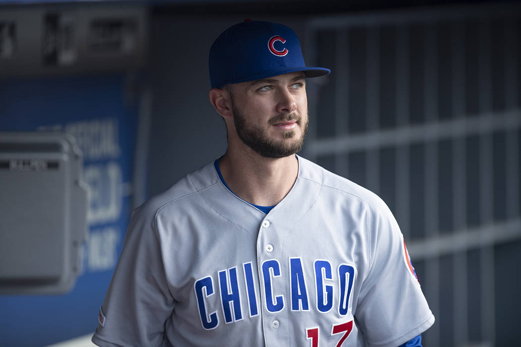 Chicago Cubs Kris Bryant in a baseball game against the Los Angeles Dodgers in Los Angeles, Thu ...